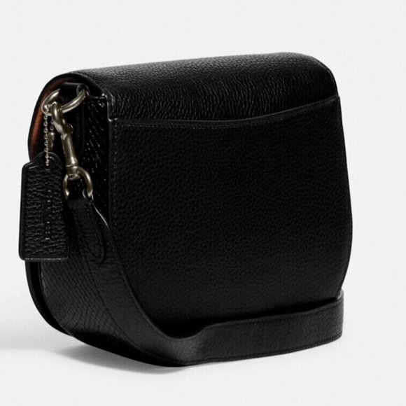 New Coach Morgan Saddle Bag Black Pebble Leather & Snake Embossed Trim CG470 - Picture 4 of 7